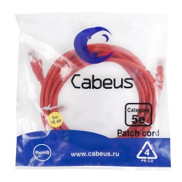 Патч-корд U/UTP кат.5E PC-UTP-RJ45-Cat.5e-5m-RD-LSZH 2xRJ45/8p8c неэкранир. LSZH 5м красн. Cabeus 95