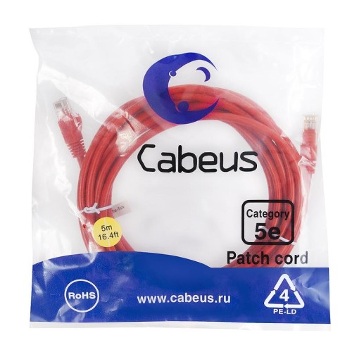 Патч-корд U/UTP кат.5E PC-UTP-RJ45-Cat.5e-5m-RD-LSZH 2xRJ45/8p8c неэкранир. LSZH 5м красн. Cabeus 95