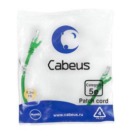 Патч-корд U/UTP кат.5E PC-UTP-RJ45-Cat.5e-0.3m-GN 2xRJ45/8p8c неэкранир. PVC 0.3м зел. Cabeus 7659c