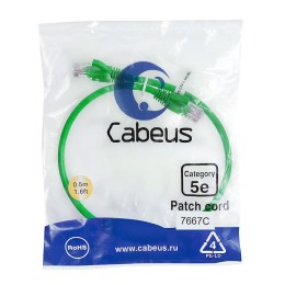 Патч-корд U/UTP кат.5E PC-UTP-RJ45-Cat.5e-0.5m-GN 2xRJ45/8p8c неэкранир. PVC 0.5м зел. Cabeus 7667c