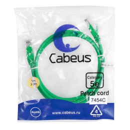 Патч-корд U/UTP кат.5E PC-UTP-RJ45-Cat.5e-1m-GN 2xRJ45/8p8c неэкранир. PVC 1м зел. Cabeus 7454c