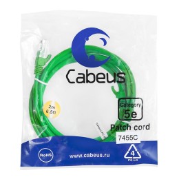 Патч-корд U/UTP кат.5E PC-UTP-RJ45-Cat.5e-2m-GN 2xRJ45/8p8c неэкранир. PVC 2м зел. Cabeus 7455c