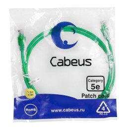 Патч-корд U/UTP кат.5E PC-UTP-RJ45-Cat.5e-1.5m-GN-LSZH 2xRJ45/8p8c неэкранир. LSZH 1.5м зел. Cabeus