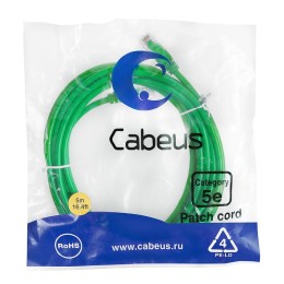 Патч-корд U/UTP кат.5E PC-UTP-RJ45-Cat.5e-5m-GN-LSZH 2xRJ45/8p8c неэкранир. LSZH 5м зел. Cabeus 9509
