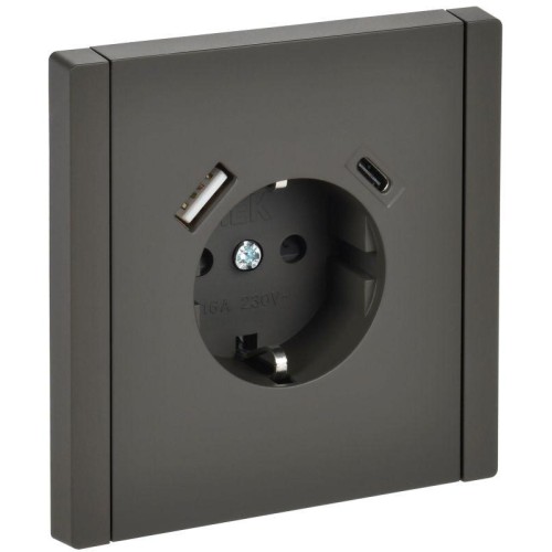 Розетка FORTE&PIANO FP347 16А USB A+C 18Вт с заземл. защ. шторки винт. крепл. сер. IEK FP-R14-16-U22