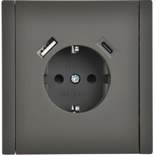 Розетка FORTE&PIANO FP347 16А USB A+C 18Вт с заземл. защ. шторки винт. крепл. сер. IEK FP-R14-16-U22