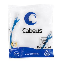 Патч-корд U/UTP кат.5E PC-UTP-RJ45-Cat.5e-0.3m-BL-LSZH 2xRJ45/8p8c неэкранир. LSZH 0.3м син. Cabeus