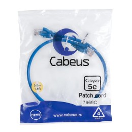 Патч-корд U/UTP кат.5E PC-UTP-RJ45-Cat.5e-0.5m-BL-LSZH 2xRJ45/8p8c неэкранир. LSZH 0.5м син. Cabeus