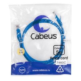 Патч-корд U/UTP кат.5E PC-UTP-RJ45-Cat.5e-1m-BL-LSZH 2xRJ45/8p8c неэкранир. LSZH 1м син. Cabeus 9529
