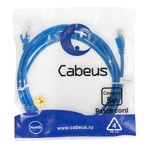 Патч-корд U/UTP кат.5E PC-UTP-RJ45-Cat.5e-3m-BL-LSZH 2xRJ45/8p8c неэкранир. LSZH 3м син. Cabeus 9532