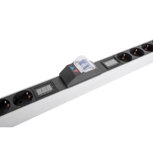 Блок розеток вертикальный Rem-32 на 2 контура по 10 Sсhuko 6 IEC 60320 C19 с авт. и амп. 2х16А алюм.