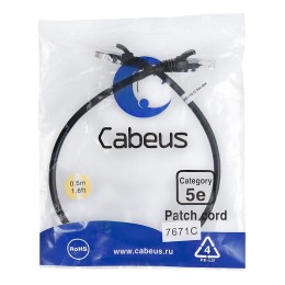 Патч-корд U/UTP кат.5E PC-UTP-RJ45-Cat.5e-0.5m-BK-LSZH 2xRJ45/8p8c неэкранир. LSZH 0.5м черн. Cabeus