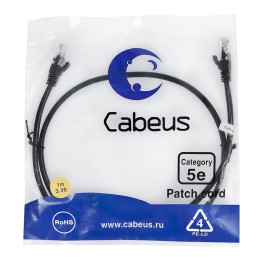 Патч-корд U/UTP кат.5E PC-UTP-RJ45-Cat.5e-1m-BK-LSZH 2xRJ45/8p8c неэкранир. LSZH 1м черн. Cabeus 953