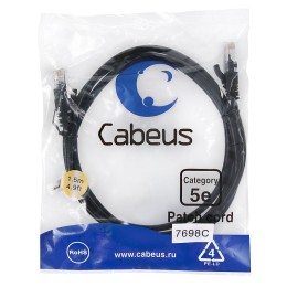 Патч-корд U/UTP кат.5E PC-UTP-RJ45-Cat.5e-1.5m-BK-LSZH 2xRJ45/8p8c неэкранир. LSZH 1.5м черн. Cabeus