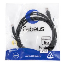 Патч-корд U/UTP кат.5E PC-UTP-RJ45-Cat.5e-3m-BK-LSZH 2xRJ45/8p8c неэкранир. LSZH 3м черн. Cabeus 954