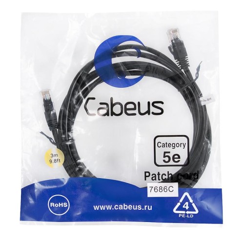 Патч-корд U/UTP кат.5E PC-UTP-RJ45-Cat.5e-3m-BK-LSZH 2xRJ45/8p8c неэкранир. LSZH 3м черн. Cabeus 954