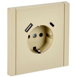 Розетка FORTE&PIANO FP447 16А USB A+C 18Вт с заземл. защ. шторки винт. крепл. ваниль IEK FP-R14-16-U