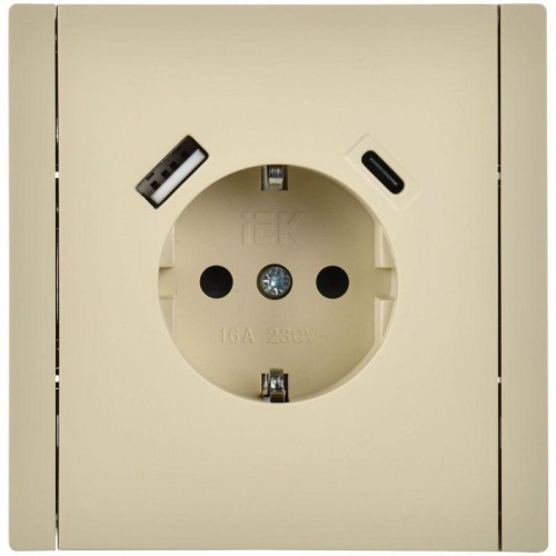 Розетка FORTE&PIANO FP447 16А USB A+C 18Вт с заземл. защ. шторки винт. крепл. ваниль IEK FP-R14-16-U