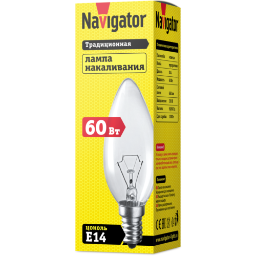 Лампа накаливания 94 304 NI-B-60-230-E14/CL (КНР) Navigator 94304