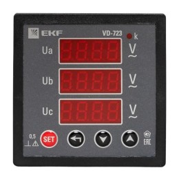 Вольтметр цифровой VD-723 на панель 72х72 трехфазный EKF vd-723