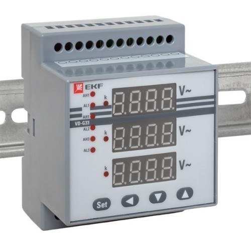 Вольтметр цифровой VD-G33 на DIN-рейку трехфазный EKF vd-g33