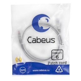 Патч-корд U/UTP кат.6 PC-UTP-RJ45-Cat.6-1m 2xRJ45/8p8c неэкранир. PVC 1м сер. Cabeus 7267c