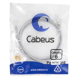 Патч-корд U/UTP кат.6 PC-UTP-RJ45-Cat.6-1.5m-LSZH 2xRJ45/8p8c неэкранир. LSZH 1.5м сер. Cabeus 8878c