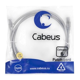Патч-корд U/UTP кат.6 PC-UTP-RJ45-Cat.6-2m 2xRJ45/8p8c неэкранир. PVC 2м сер. Cabeus 7268c