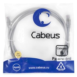 Патч-корд U/UTP кат.6 PC-UTP-RJ45-Cat.6-2m-LSZH 2xRJ45/8p8c неэкранир. LSZH 2м сер. Cabeus 8879c