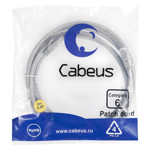 Патч-корд U/UTP кат.6 PC-UTP-RJ45-Cat.6-3m 2xRJ45/8p8c неэкранир. PVC 3м сер. Cabeus 7269c