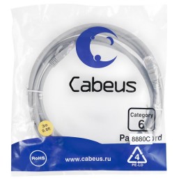 Патч-корд U/UTP кат.6 PC-UTP-RJ45-Cat.6-3m-LSZH 2xRJ45/8p8c неэкранир. LSZH 3м сер. Cabeus 8880c