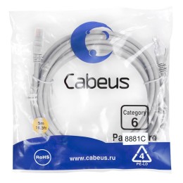 Патч-корд U/UTP кат.6 PC-UTP-RJ45-Cat.6-5m-LSZH 2xRJ45/8p8c неэкранир. LSZH 5м сер. Cabeus 8881c