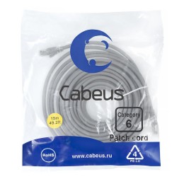 Патч-корд U/UTP кат.6 PC-UTP-RJ45-Cat.6-15m-LSZH 2xRJ45/8p8c неэкранир. LSZH 15м сер. Cabeus 9595c