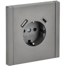 Розетка FORTE&PIANO FP547 16А USB A+C 18Вт с заземл. защ. шторки винт. крепл. сталь IEK FP-R14-16-U2