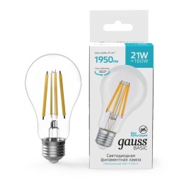 Лампа светодиодная филаментная Basic Filament А70 21Вт 4100К Е27 1950лм GAUSS 40712212