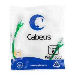 Патч-корд U/UTP кат.6 PC-UTP-RJ45-Cat.6-0.3m-GN 2xRJ45/8p8c неэкранир. PVC 0.3м зел. Cabeus 8682c
