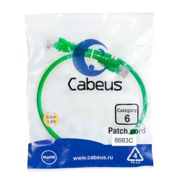 Патч-корд U/UTP кат.6 PC-UTP-RJ45-Cat.6-0.5m-GN 2xRJ45/8p8c неэкранир. PVC 0.5м зел. Cabeus 8683c