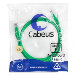 Патч-корд U/UTP кат.6 PC-UTP-RJ45-Cat.6-1m-GN 2xRJ45/8p8c неэкранир. PVC 1м зел. Cabeus 8684c
