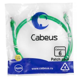 Патч-корд U/UTP кат.6 PC-UTP-RJ45-Cat.6-1.5m-GN 2xRJ45/8p8c неэкранир. PVC 1.5м зел. Cabeus 8685c