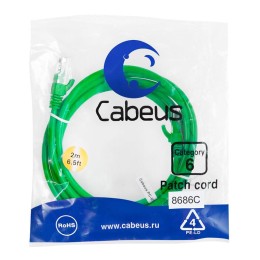 Патч-корд U/UTP кат.6 PC-UTP-RJ45-Cat.6-2m-GN 2xRJ45/8p8c неэкранир. PVC 2м зел. Cabeus 8686c