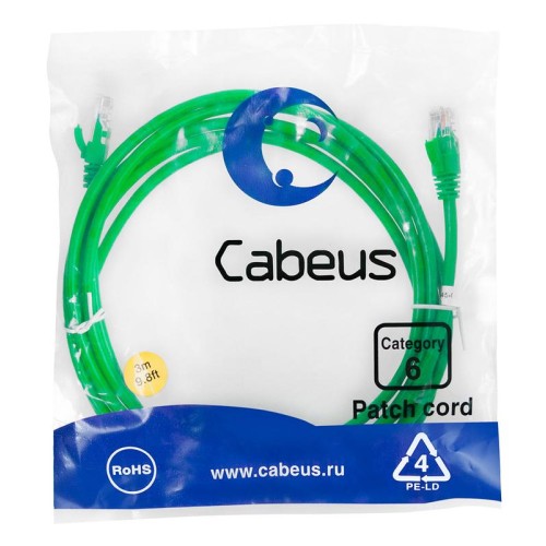 Патч-корд U/UTP кат.6 PC-UTP-RJ45-Cat.6-3m-GN 2xRJ45/8p8c неэкранир. PVC 3м зел. Cabeus 8687c