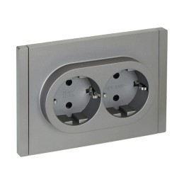 Розетка 2-м СП FORTE&PIANO FP523 16А с заземл. защ. шторки безвинт. крепл. сталь IEK FP-R24-16-1-K46