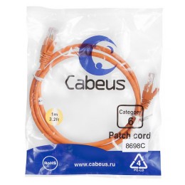Патч-корд U/UTP кат.6 PC-UTP-RJ45-Cat.6-1m-OR 2xRJ45/8p8c неэкранир. PVC 1м оранж. Cabeus 8698c