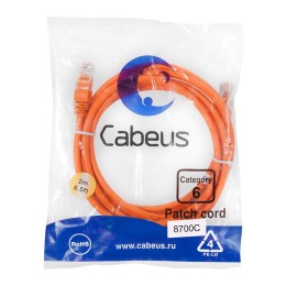 Патч-корд U/UTP кат.6 PC-UTP-RJ45-Cat.6-2m-OR 2xRJ45/8p8c неэкранир. PVC 2м оранж. Cabeus 8700c