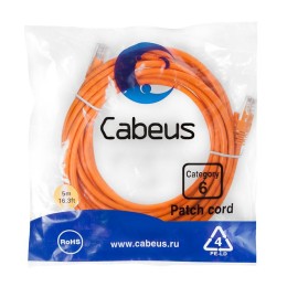 Патч-корд U/UTP кат.6 PC-UTP-RJ45-Cat.6-5m-OR 2xRJ45/8p8c неэкранир. PVC 5м оранж. Cabeus 8702c