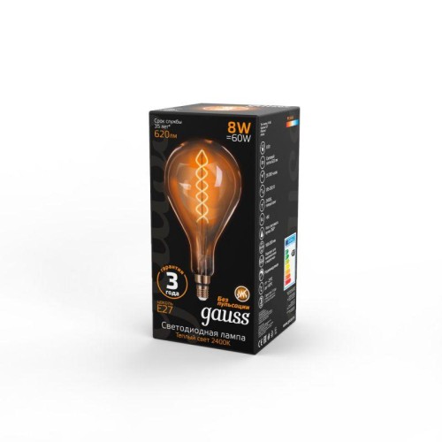 Лампа светодиодная филаментная Black Filament 8Вт A160 грушевидная золотая 2400К тепл. бел. E27 620л