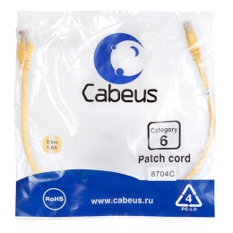 Патч-корд U/UTP кат.6 PC-UTP-RJ45-Cat.6-0.5m-YL 2xRJ45/8p8c неэкранир. PVC 0.5м желт. Cabeus 8704c