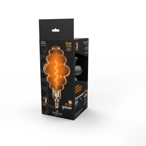 Лампа светодиодная филаментная Black Filament 6Вт Honeycomb золотая 2400К тепл. бел. E27 420лм GAUSS