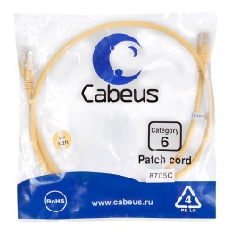 Патч-корд U/UTP кат.6 PC-UTP-RJ45-Cat.6-1m-YL 2xRJ45/8p8c неэкранир. PVC 1м желт. Cabeus 8705c