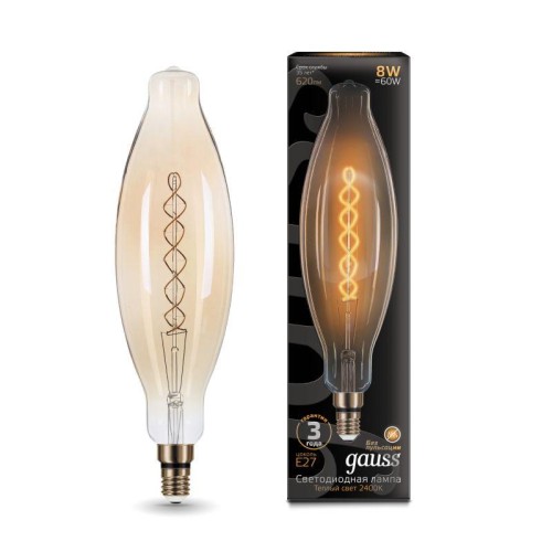 Лампа светодиодная филаментная Black Filament 8Вт T120 цилиндр золотая 2400К тепл. бел. E27 620лм GA